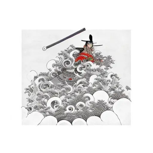 Samurai on a hill with blood moon tattoo design idea