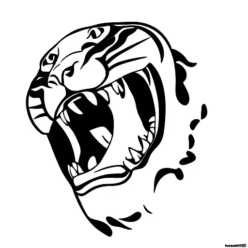 front view Tiger open mouth showing his fangs tattoo design idea
