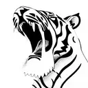 front view Tiger open mouth showing his fangs tattoo design idea