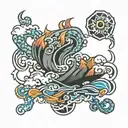 japanese inspired sticker sleeve tattoo design idea