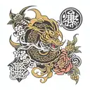 japanese inspired sticker sleeve tattoo design idea