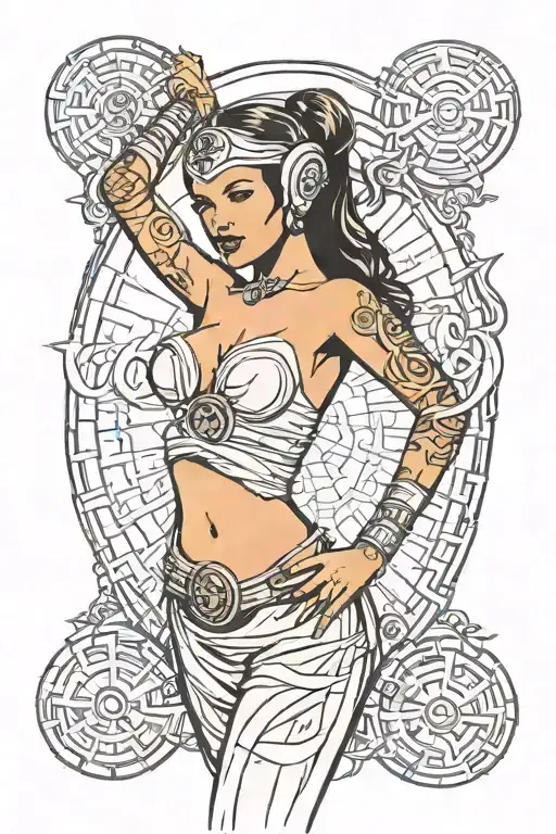 star wars slave leia sheer clothes dancing rebel symbol in background tattoo design idea