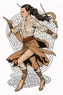 star wars slave  Rey outfit sheer clothes dancing rebel symbol in background tattoo design idea