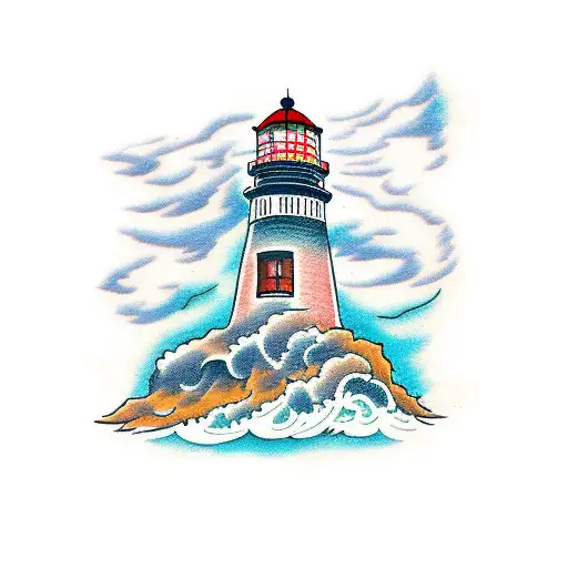 lighthouse on the background of the starry sky tattoo design idea