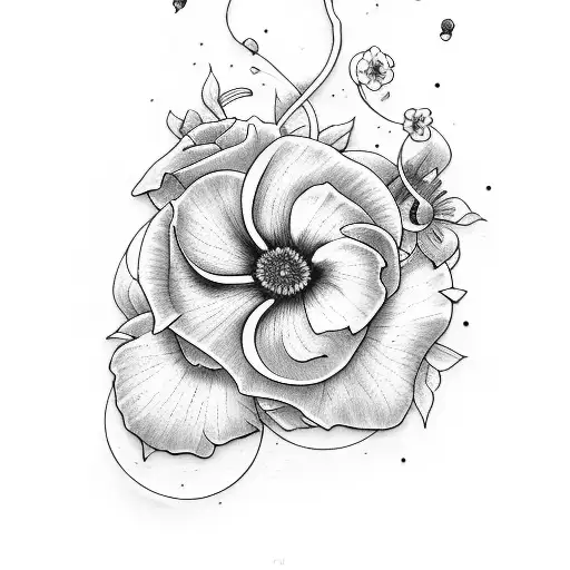 cosmo, rose , violets and morning glory flower tattoo tattoo design idea