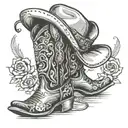 western style cowboy boots and hat tattoo design idea