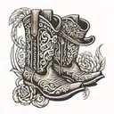 western style cowboy boots and hat tattoo design idea