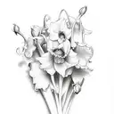 rose, daffodil, lily of the valley, cosmo, violet, chrysanthemum tattoo design idea