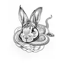A tattoo design of a rabbit, dragon, and snake intertwined to represent balance and harmony tattoo design idea