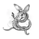 A tattoo design of a rabbit, dragon, and snake intertwined to represent balance and harmony tattoo design idea