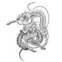 A tattoo design of a rabbit, dragon, and snake intertwined to represent balance and harmony tattoo design idea
