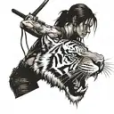 lara croft wounded and bleeding with a tiger as her alter ego tattoo design idea