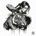 lara croft wounded and bleeding with a tiger as her alter ego tattoo design idea
