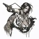 lara croft wounded and bleeding with a tiger as her alter ego tattoo design idea