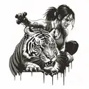 lara croft wounded and bleeding with a tiger as her alter ego tattoo design idea