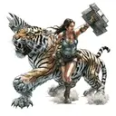 lara croft in battle with a tiger tattoo design idea