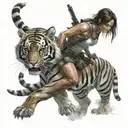lara croft in battle with a tiger tattoo design idea