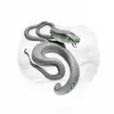 green snake with white fangs and eal like red stripes tattoo design idea