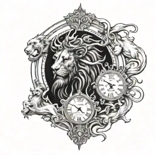 zeus, hades, poseidon and a lion and clock tattoo design idea