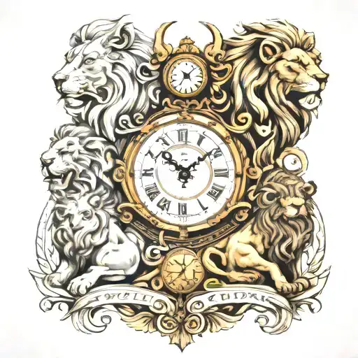 zeus, hades, poseidon and a lion and clock tattoo design idea