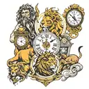 zeus, hades, poseidon and a lion and clock tattoo design idea