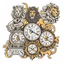 zeus, hades, poseidon and a lion and clock tattoo design idea