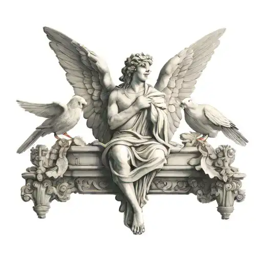 Statue Greek mythology wings doves tattoo design idea