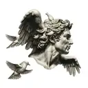 adonis statue with doves flying around him tattoo design idea