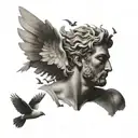 adonis statue with doves flying around him tattoo design idea