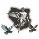 adonis statue with doves flying around him tattoo design idea