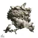 adonis statue with doves flying around him tattoo design idea