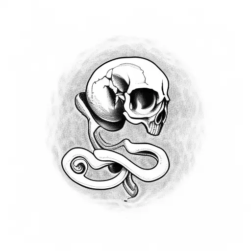 hand snake skull apple tattoo design idea
