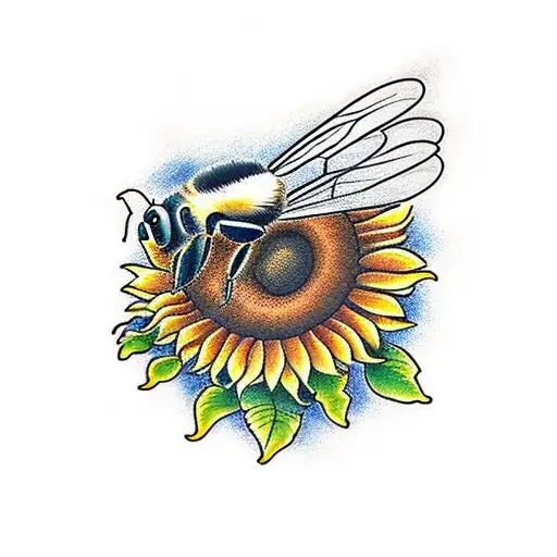 bees with sunflowers and honeycomb  tattoo design idea