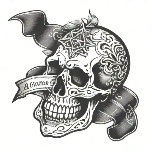 ace of spades momento mori written on ribbon wrapped tattoo design idea