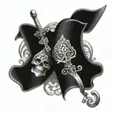 ace of spades momento mori written on ribbon wrapped tattoo design idea