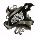 ace of spades momento mori written on ribbon wrapped tattoo design idea