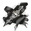 ace of spades momento mori written on ribbon wrapped tattoo design idea