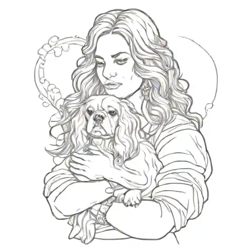 woman embracing a king charles spaniel tattoo design idea