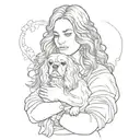 woman embracing a king charles spaniel tattoo design idea