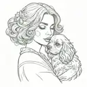 woman embracing a king charles spaniel tattoo design idea