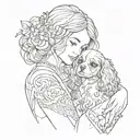woman embracing a king charles spaniel tattoo design idea