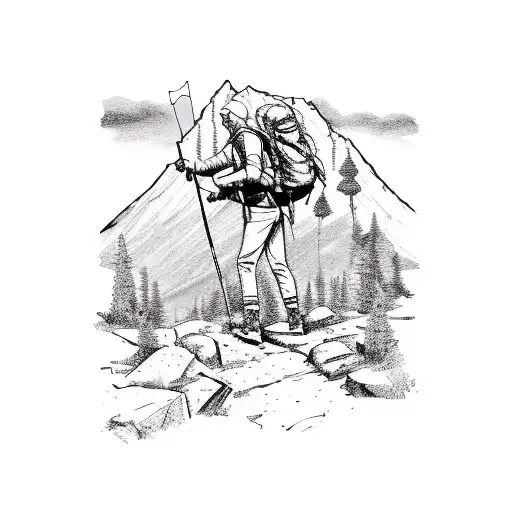 A sketch-style illustration of a hiker conquering a challenging Colorado trail tattoo design idea