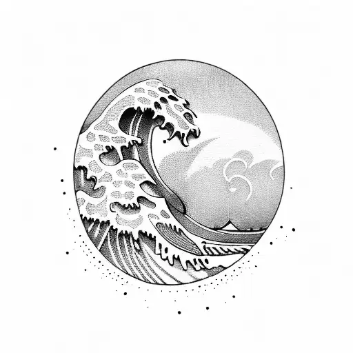 A majestic wave crashing on a surfboard tattoo design idea