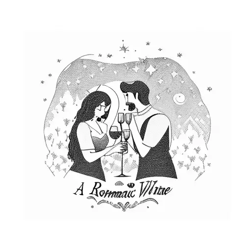 A romantic scene of a couple sharing a glass of wine under a starry sky tattoo design idea