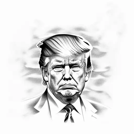 A portrait of Trump with a camouflage background tattoo design idea