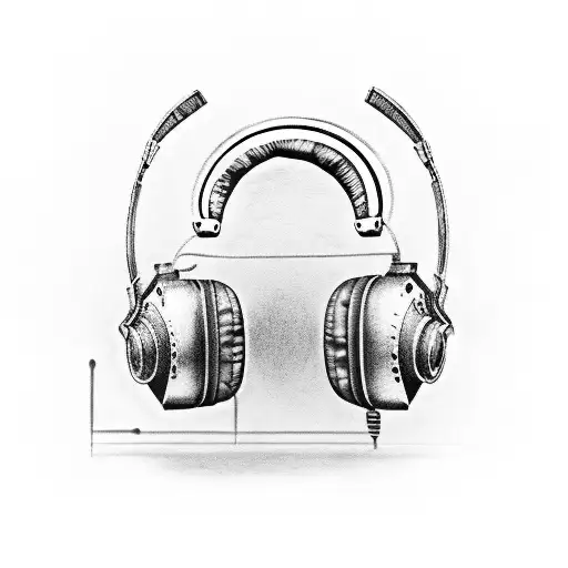 A black-grey tattoo of a retro cassette tape and headphones, representing the client's nostalgia for their birth year and love for music tattoo design idea