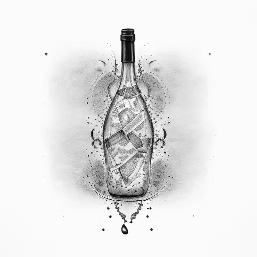 A stylish wine bottle and glass, with a romantic quote in elegant typography tattoo design idea