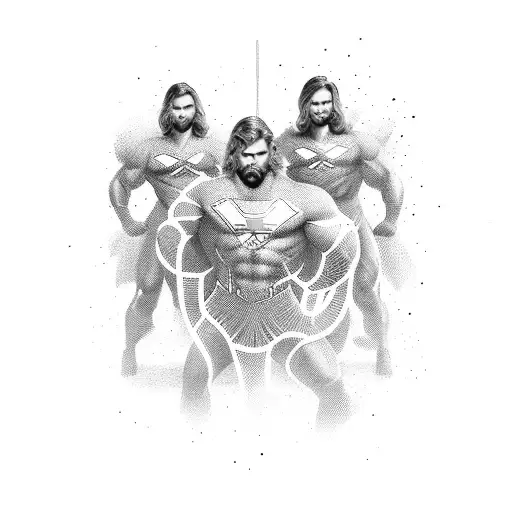 Masculine men as superheroes rescuing cheerleaders tattoo design idea