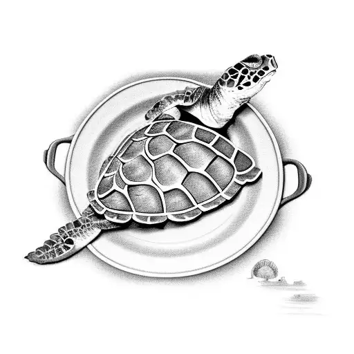 A plate of pasta shaped like a sea turtle swimming in the ocean tattoo design idea