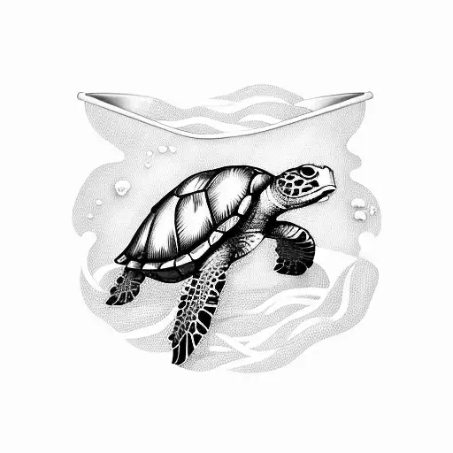 A sea turtle swimming through a bowl of pasta with chopsticks sticking out tattoo design idea